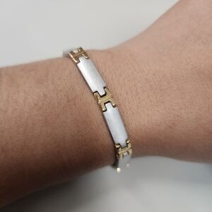 Stainless Steel & Rose Gold-tone/Brass-tone H-Link Bracelet Modern Reversible